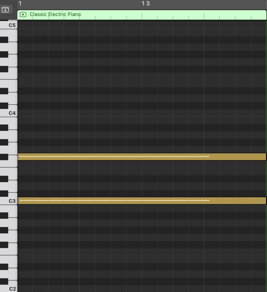A tritone starting on C, expressed in MIDI